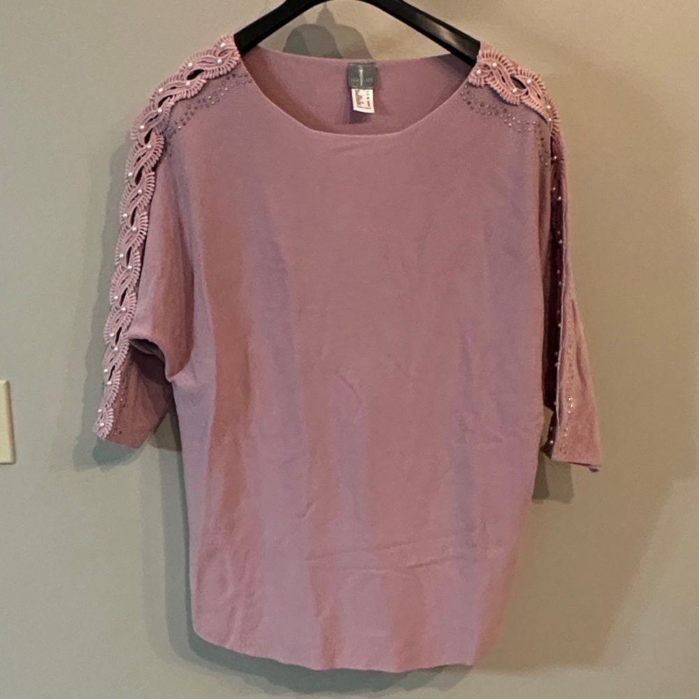 Elegant fair lady Pink Lace and embellished Sleeve Women's sweater